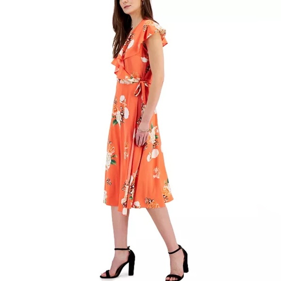 INC International Concepts Women’s Side Tie Wrap Dress Floral Satin Size Large - Picture 3 of 15